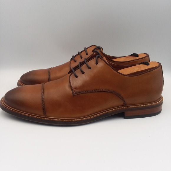 Vince Camuto Loxley Cap Toe Oxfords Mens 9M Cognac Leather Derby Dress Shoes EUC main image 6